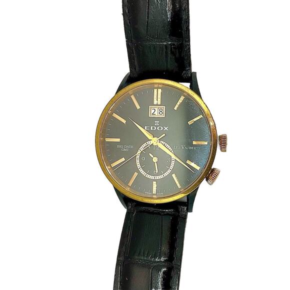 Edox Men’s Watch Les Vauberts Big Date GMT Rose Gold PVD No. 62003 - Picture 8 of 8